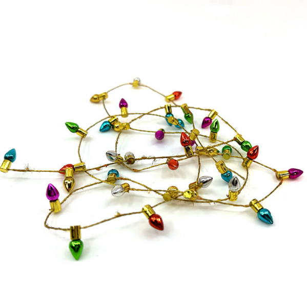 Geschenkband, Faux light Kordel in gold mit farbigen kleinen Tannenbaumlichter